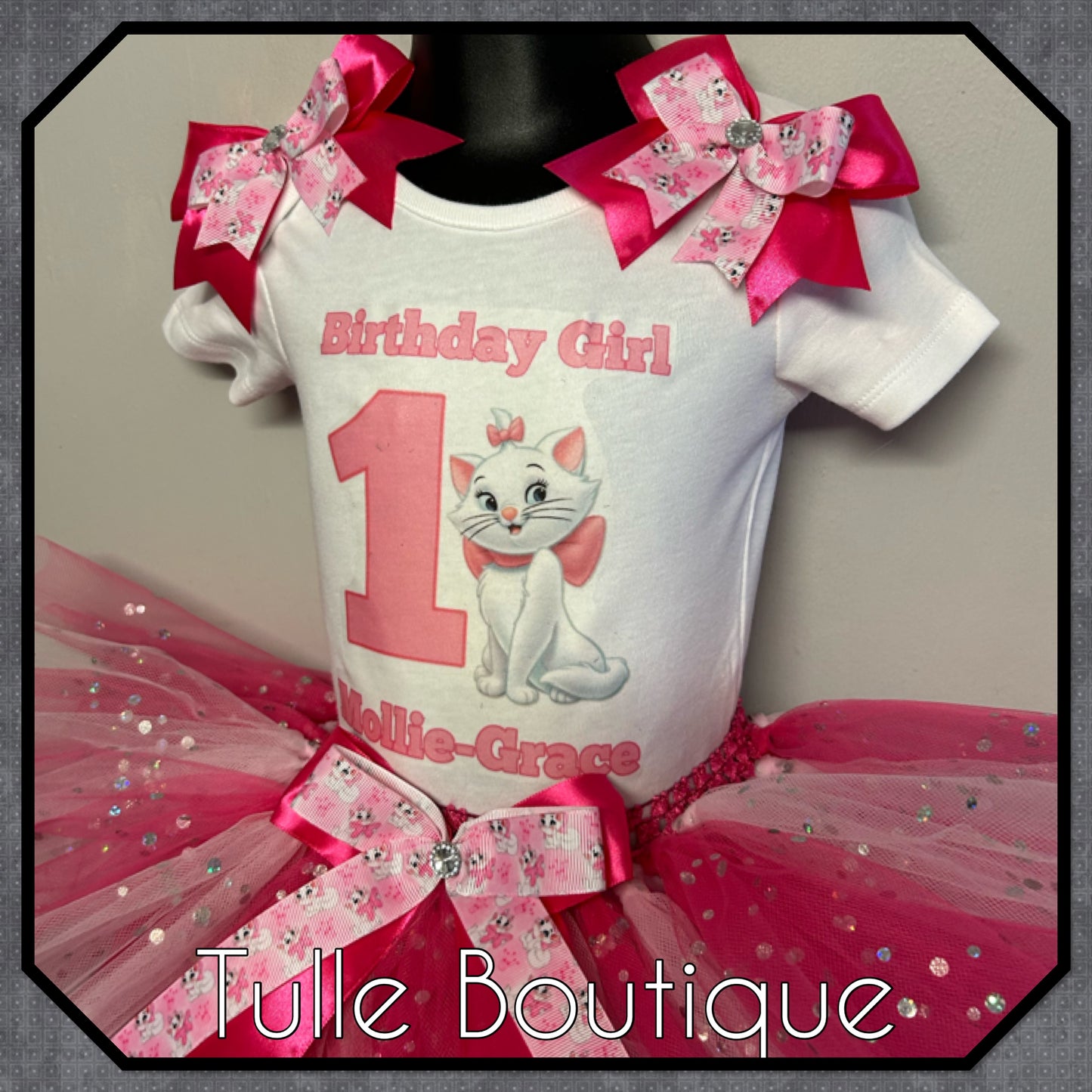 Girls Marie Cat T-shirt and tutu birthday party outfit set