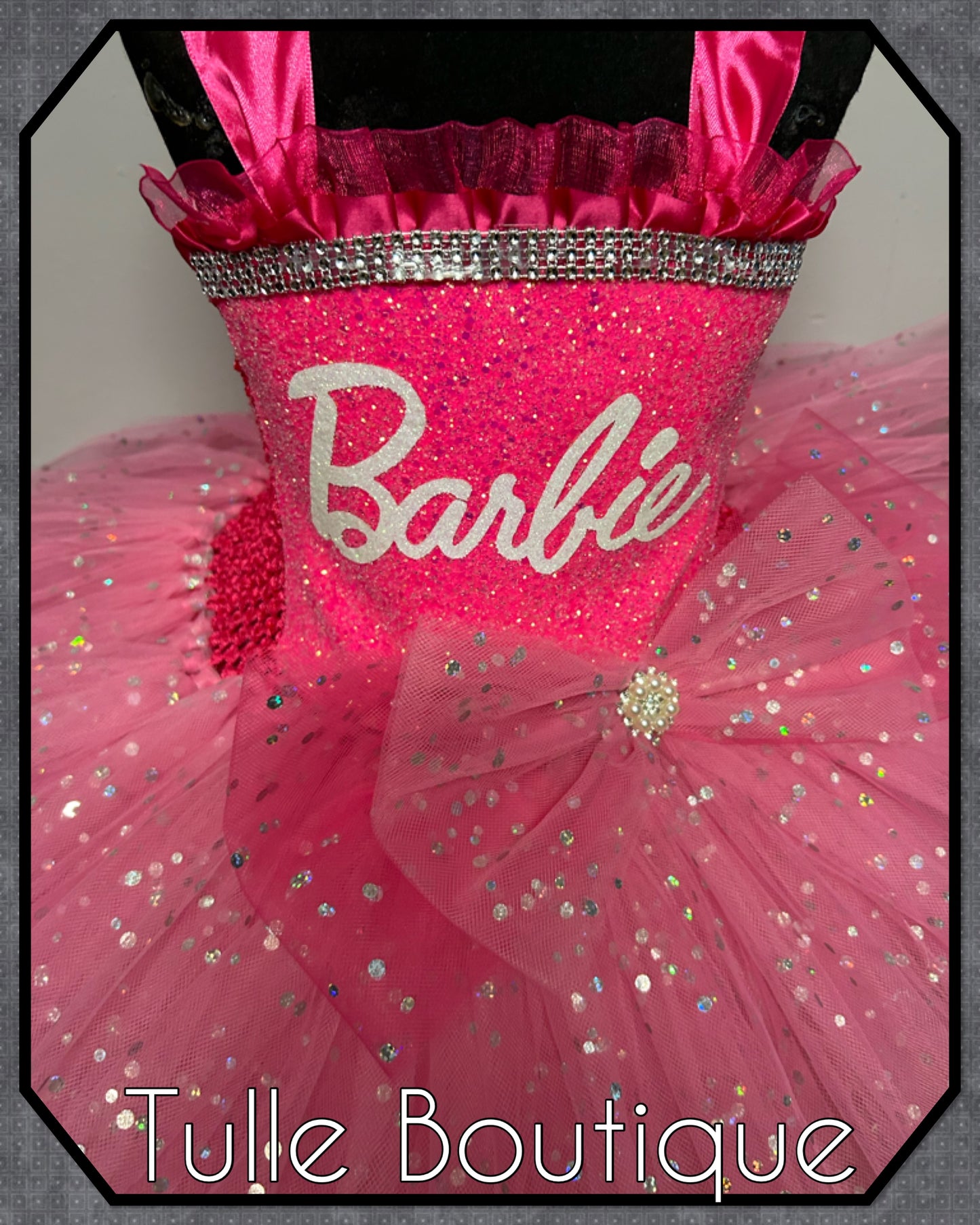 Girls Glitter pink doll Barbie themed girls birthday party tutu dress