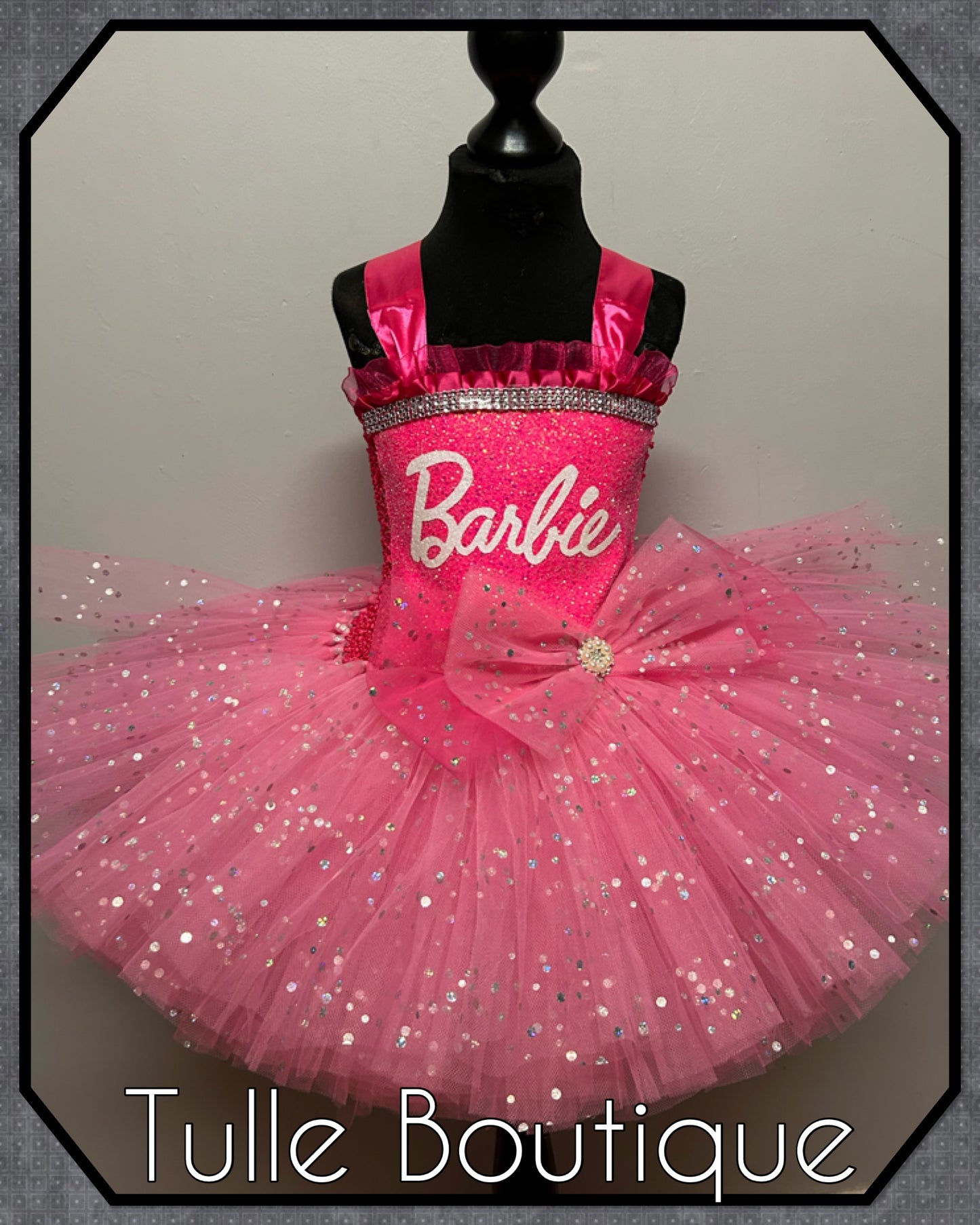 Girls Glitter pink doll Barbie themed girls birthday party tutu dress