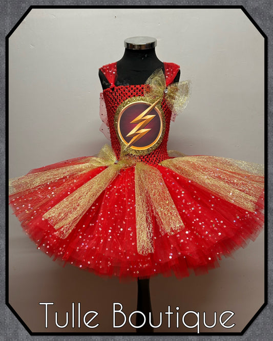 Girls Flash superhero tutu dress birthday party fancy dress costume