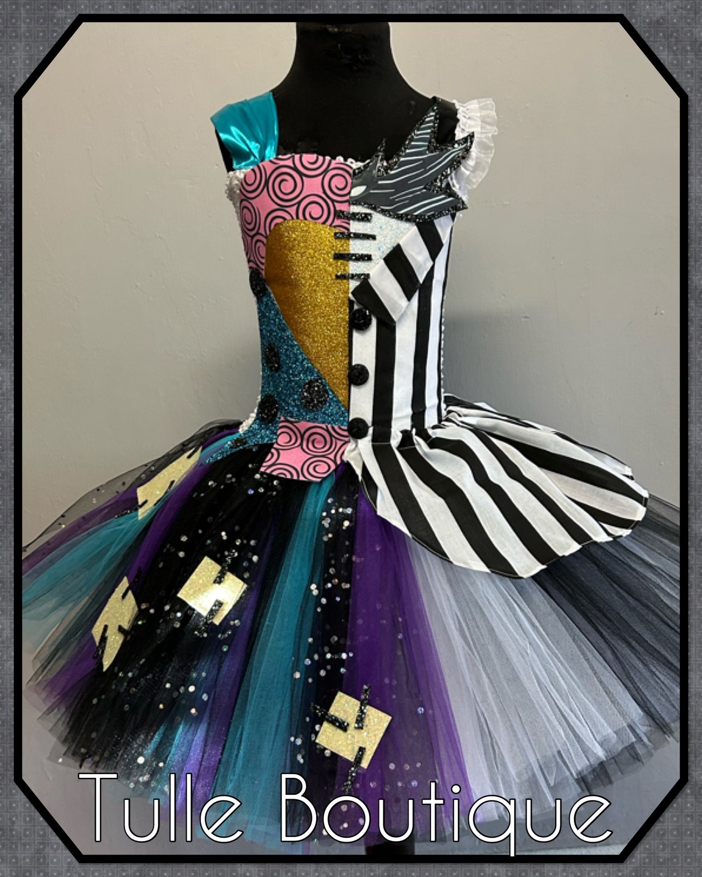 Girls Jack and Sally half and half halloween birthday party tutu dress nightmare before Christmas