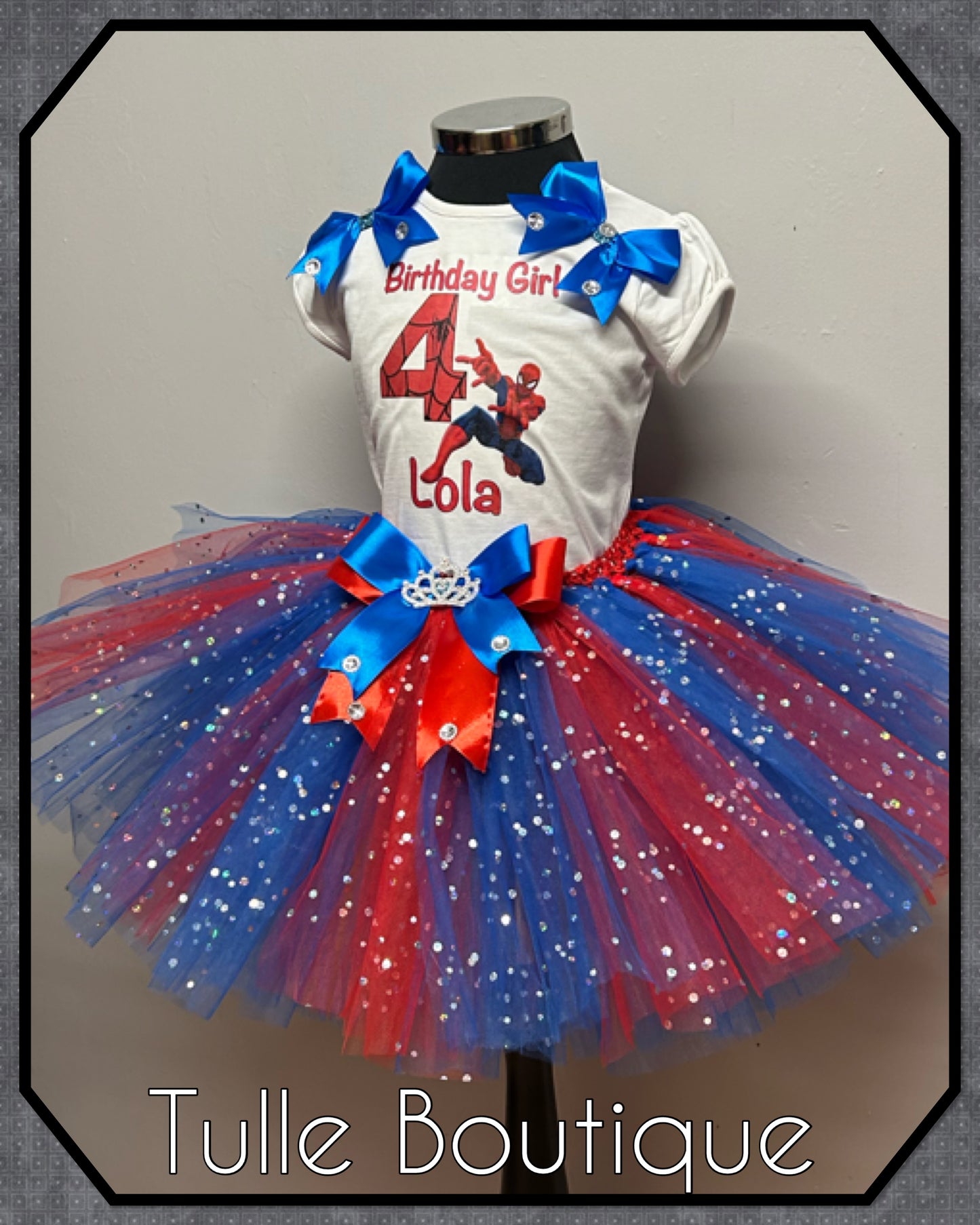 Girls Spiderman birthday party tutu and T-shirt fancy dress party outfit