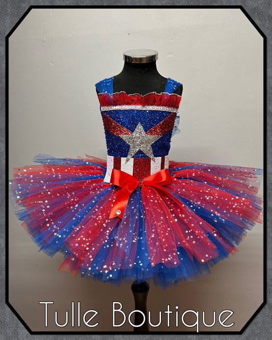 Girls Captain America superhero tutu dress birthday party fancy dress costume