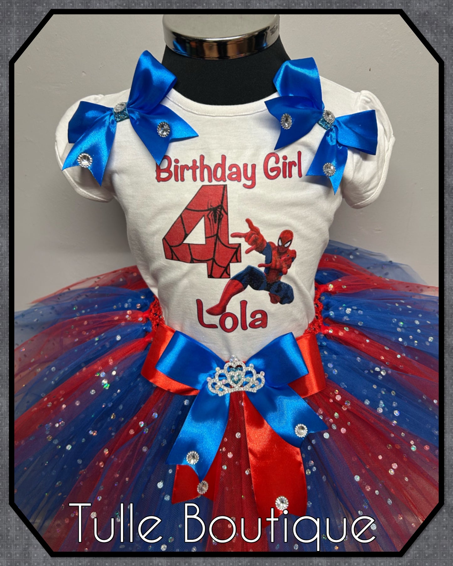 Girls Spiderman birthday party tutu and T-shirt fancy dress party outfit