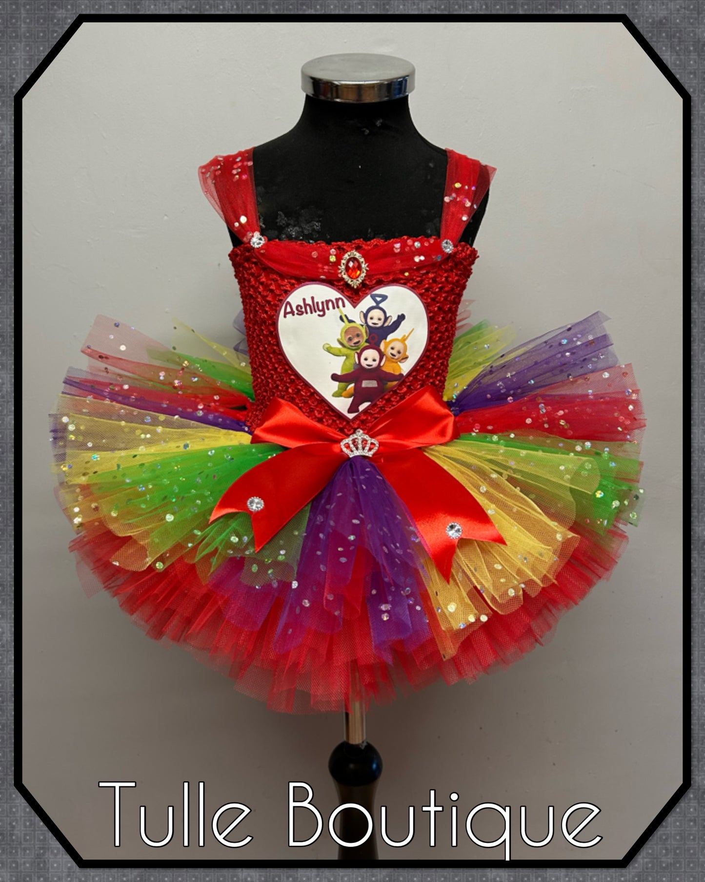 Girls Teletubbies personalized rainbow birthday tutu dress