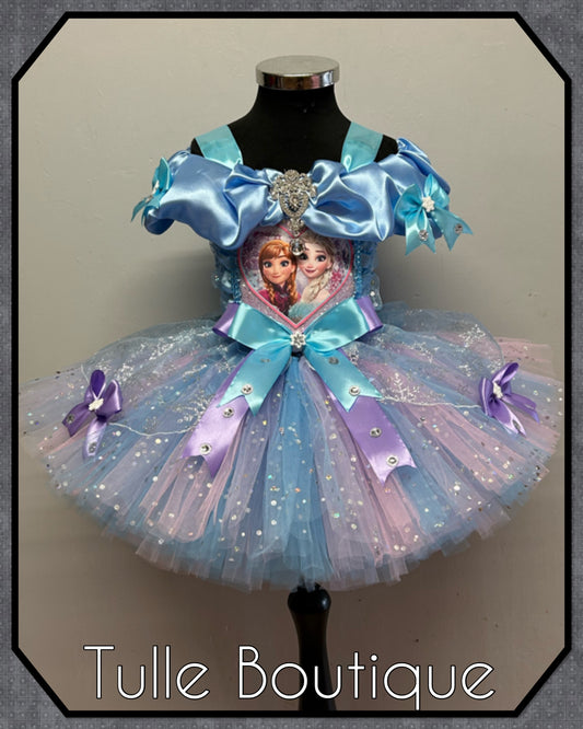 Girls Toddlers lilac and sky Frozen Elsa and Anna ballgown tutu dress