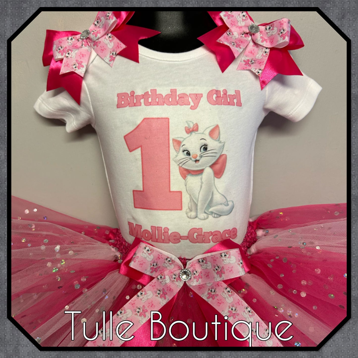 Girls Marie Cat T-shirt and tutu birthday party outfit set