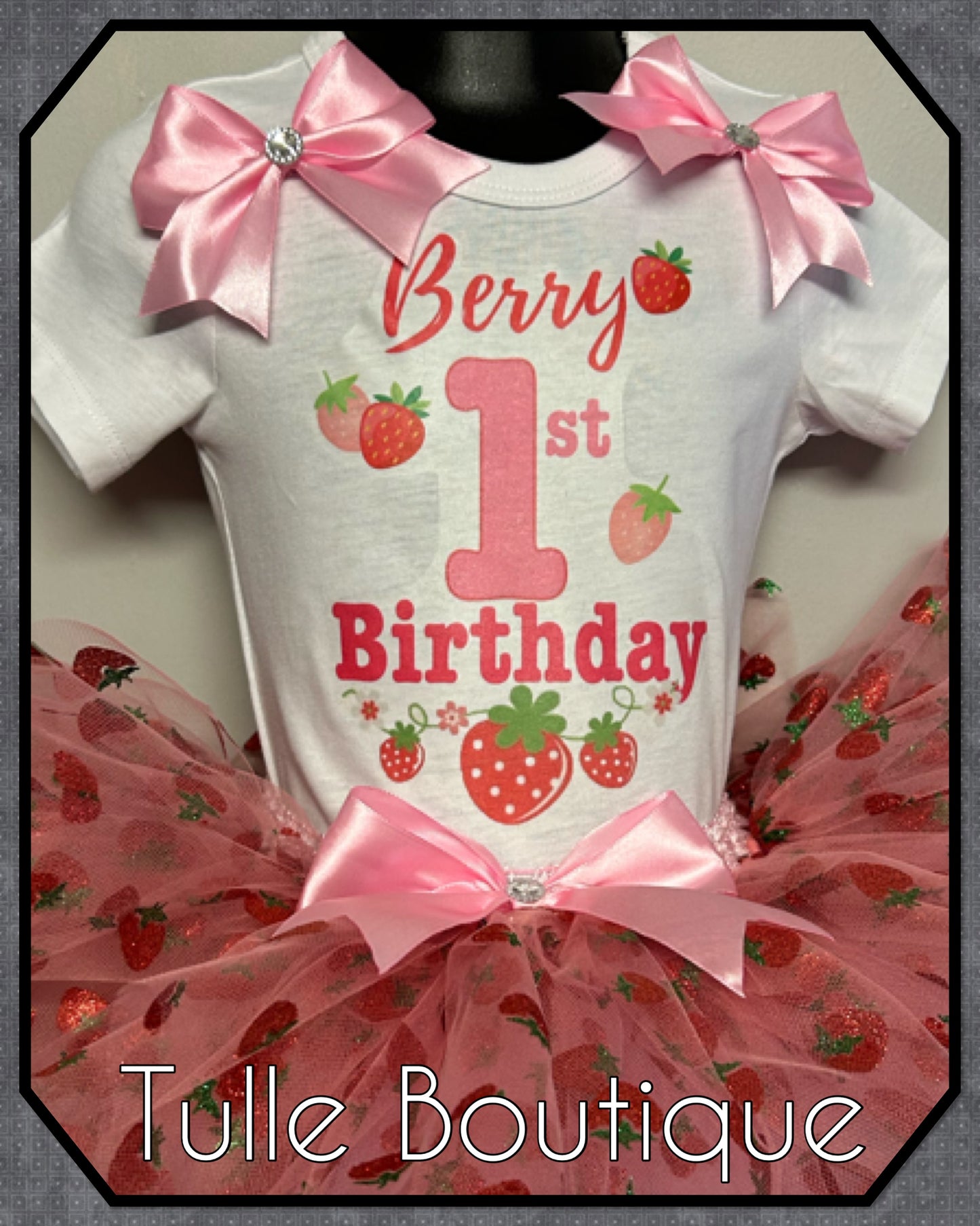 Girls Berry first birthday glitter strawberry tutu birthday party outfit