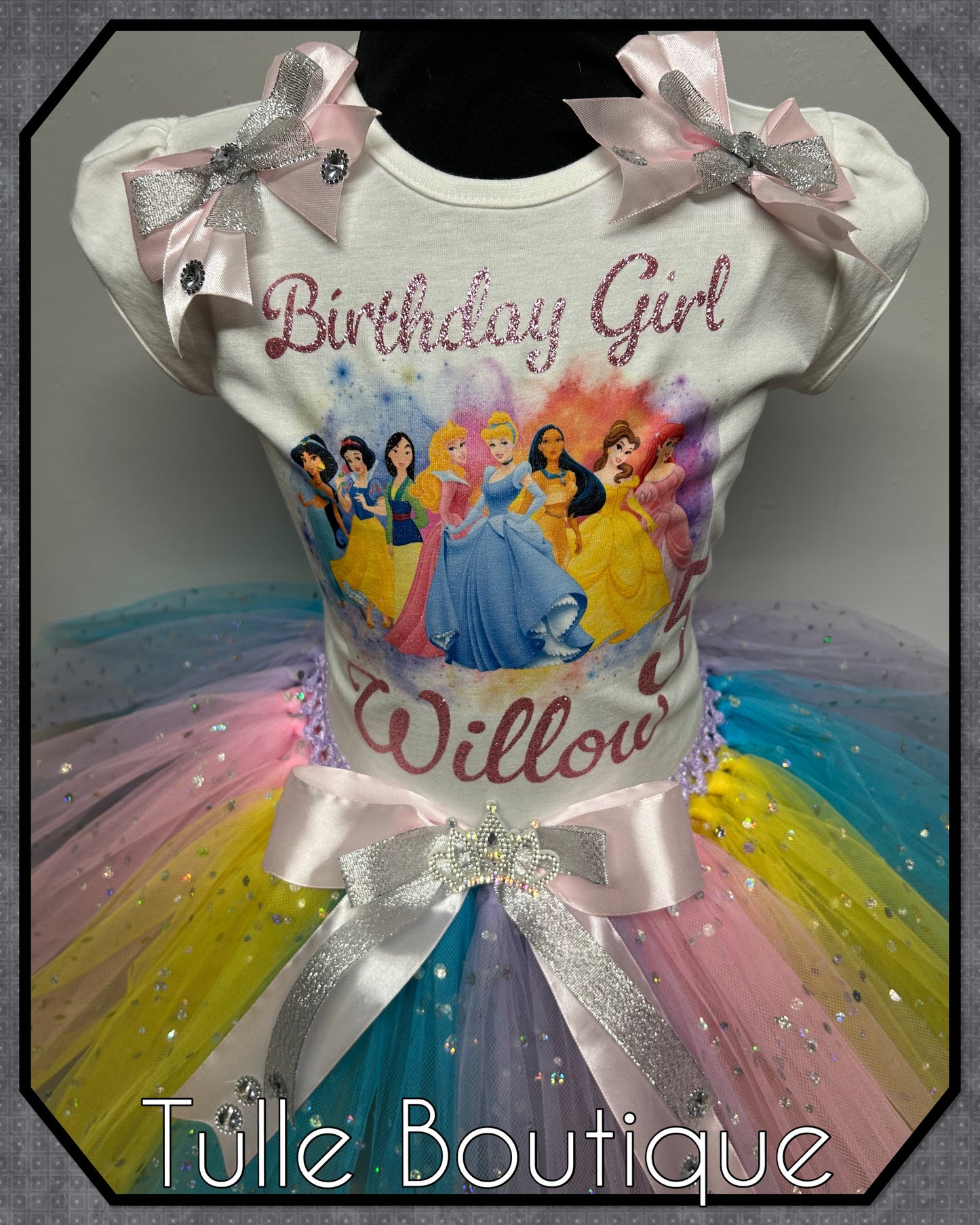 Girls Princess birthday party outfit tutu and T-shirt set