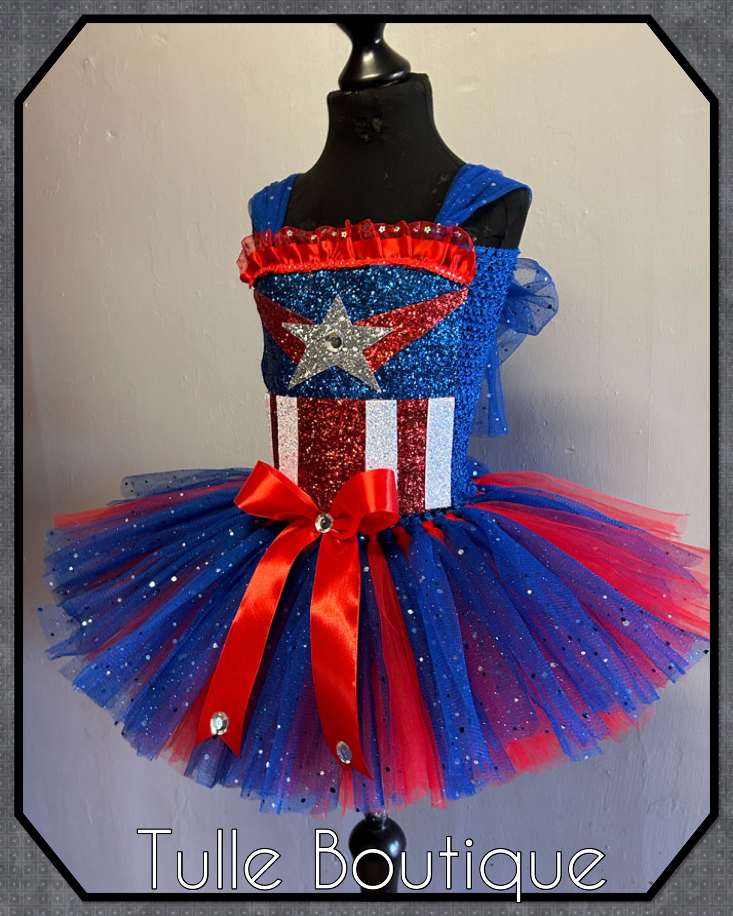 Girls Captain America superhero tutu dress birthday party fancy dress costume