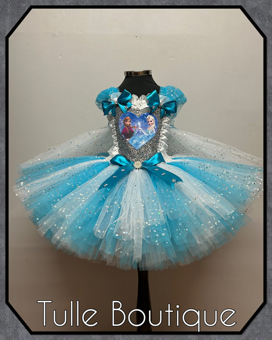 Frozen Elsa and Anna birthday party princess tutu dress with tulle cape