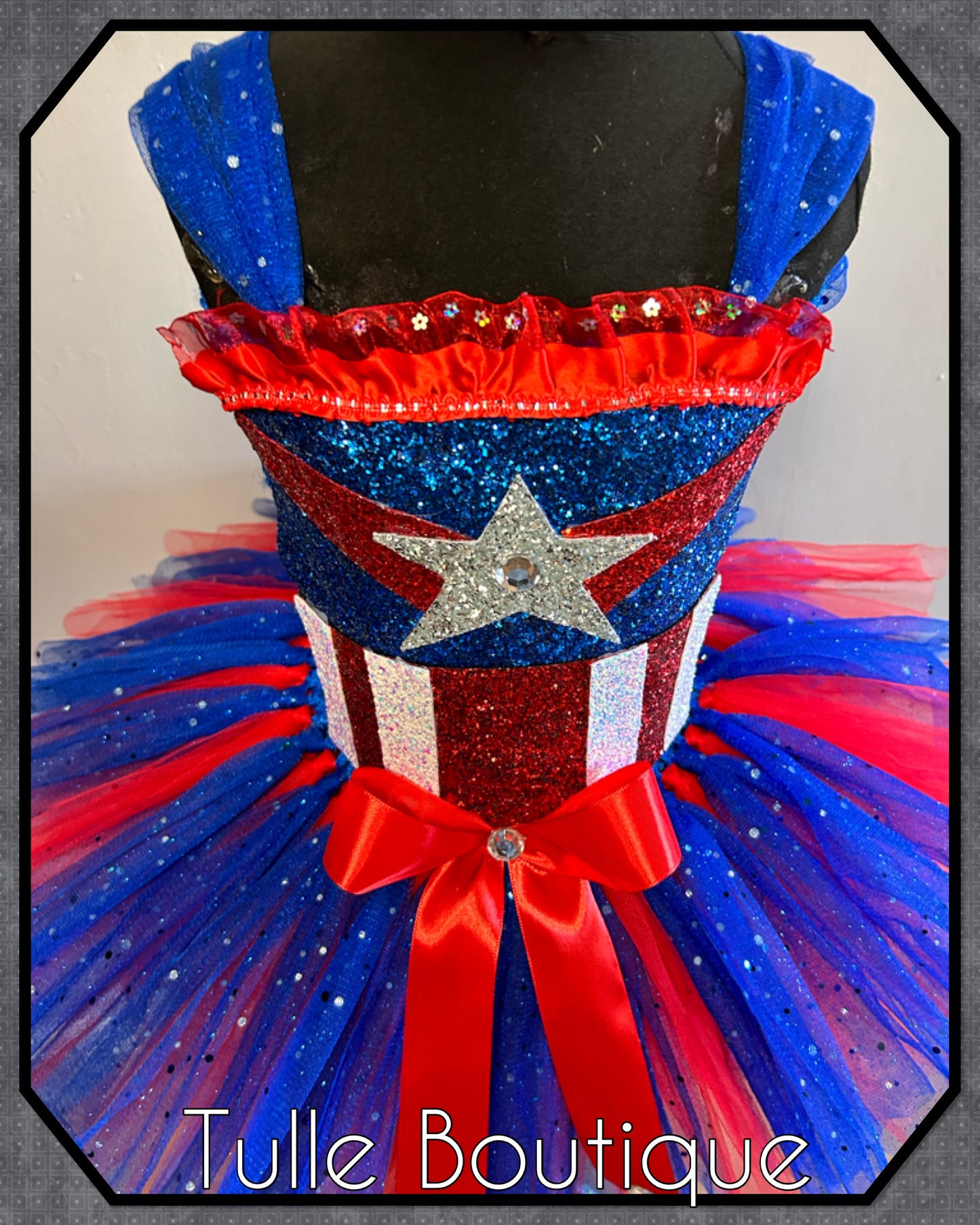 Girls Captain America superhero tutu dress birthday party fancy dress costume