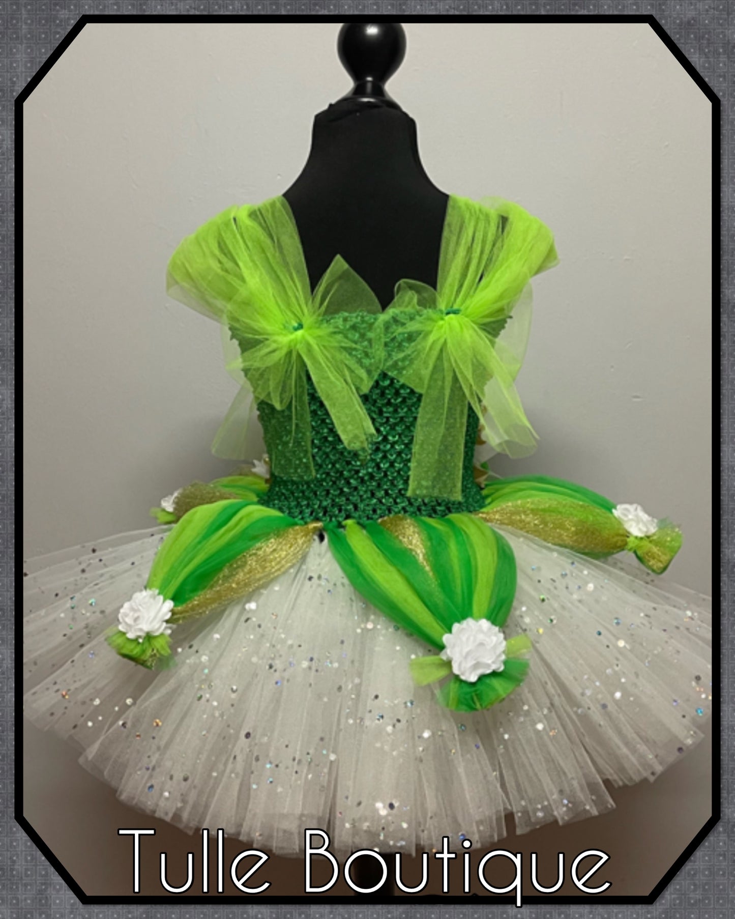 Girls toddlers Princess and the frog tutu dress knee length fancy dress costume Princess Tiana tutu dress