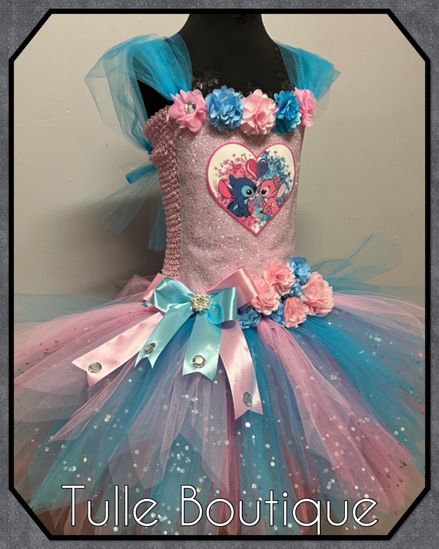 Girls Stitch and Angel themed costume birthday party tutu dress