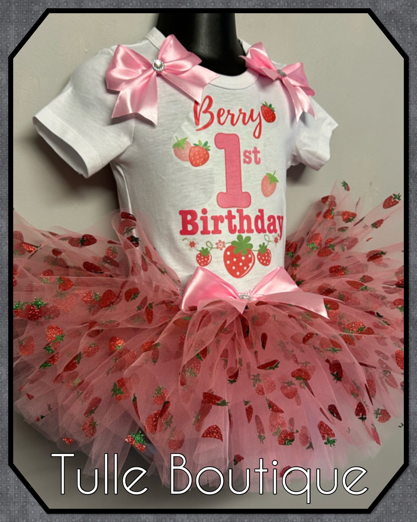 Girls Berry first birthday glitter strawberry tutu birthday party outfit