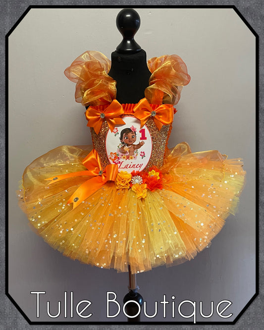 Girls Baby Moana Princess organza orange ballgown tutu dress