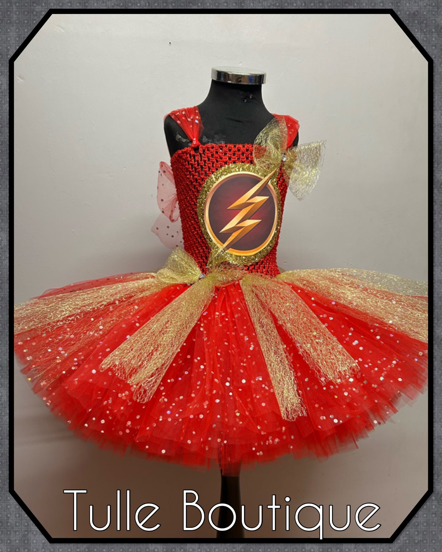 Girls Flash superhero tutu dress birthday party fancy dress costume