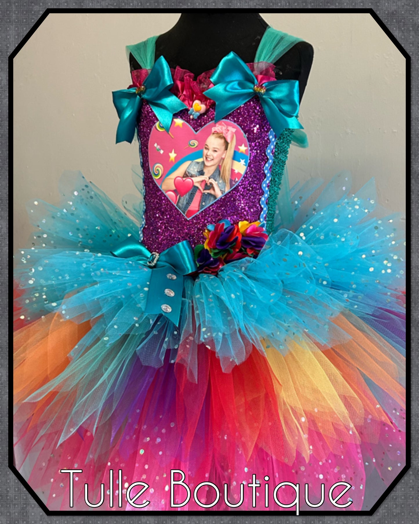 Jojo Siwa bow rainbow birthday party tutu dress