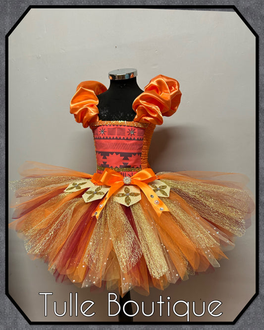 Girls Hawaiian princess moana tutu birthday party dress with satin shoulders