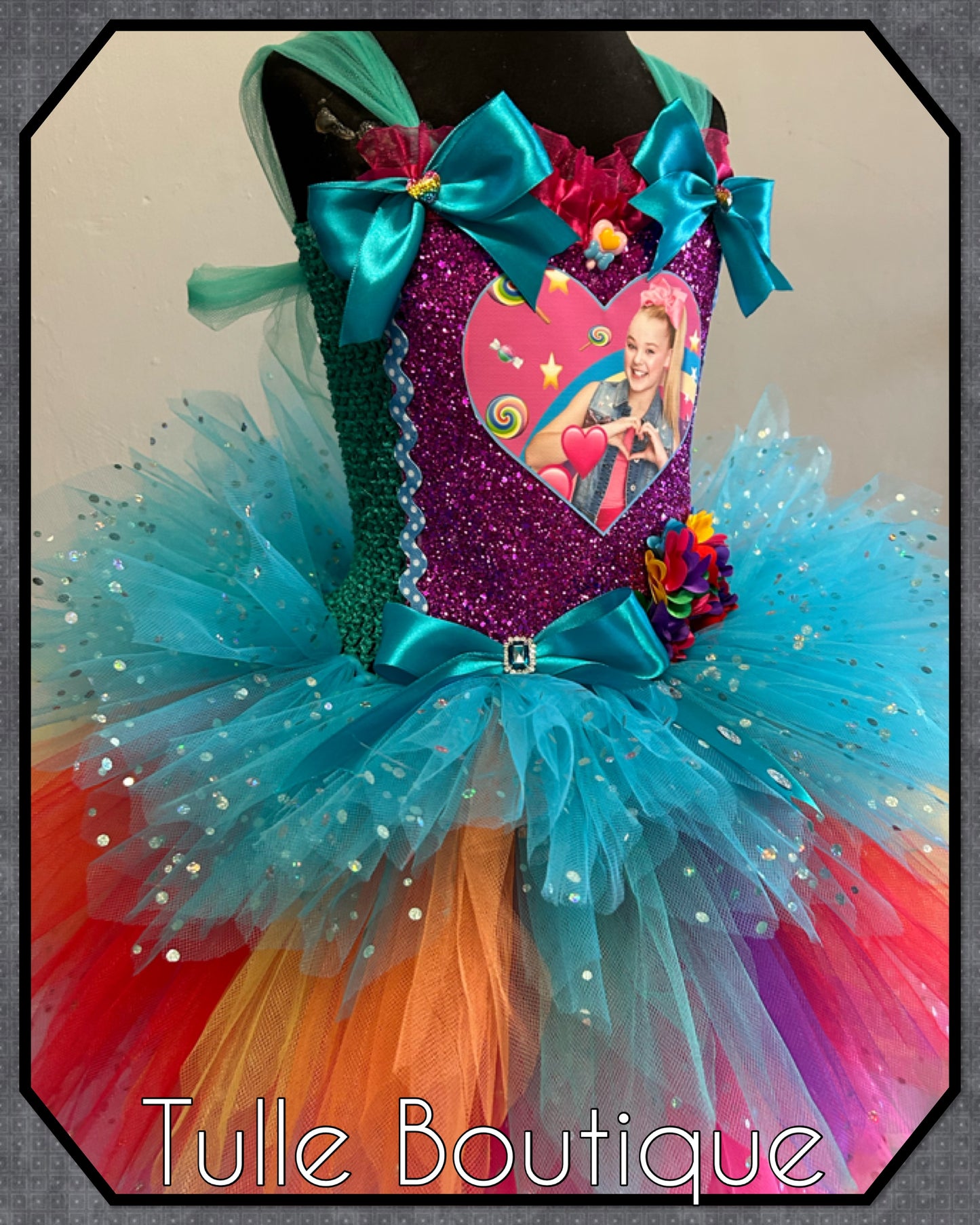 Jojo Siwa bow rainbow birthday party tutu dress