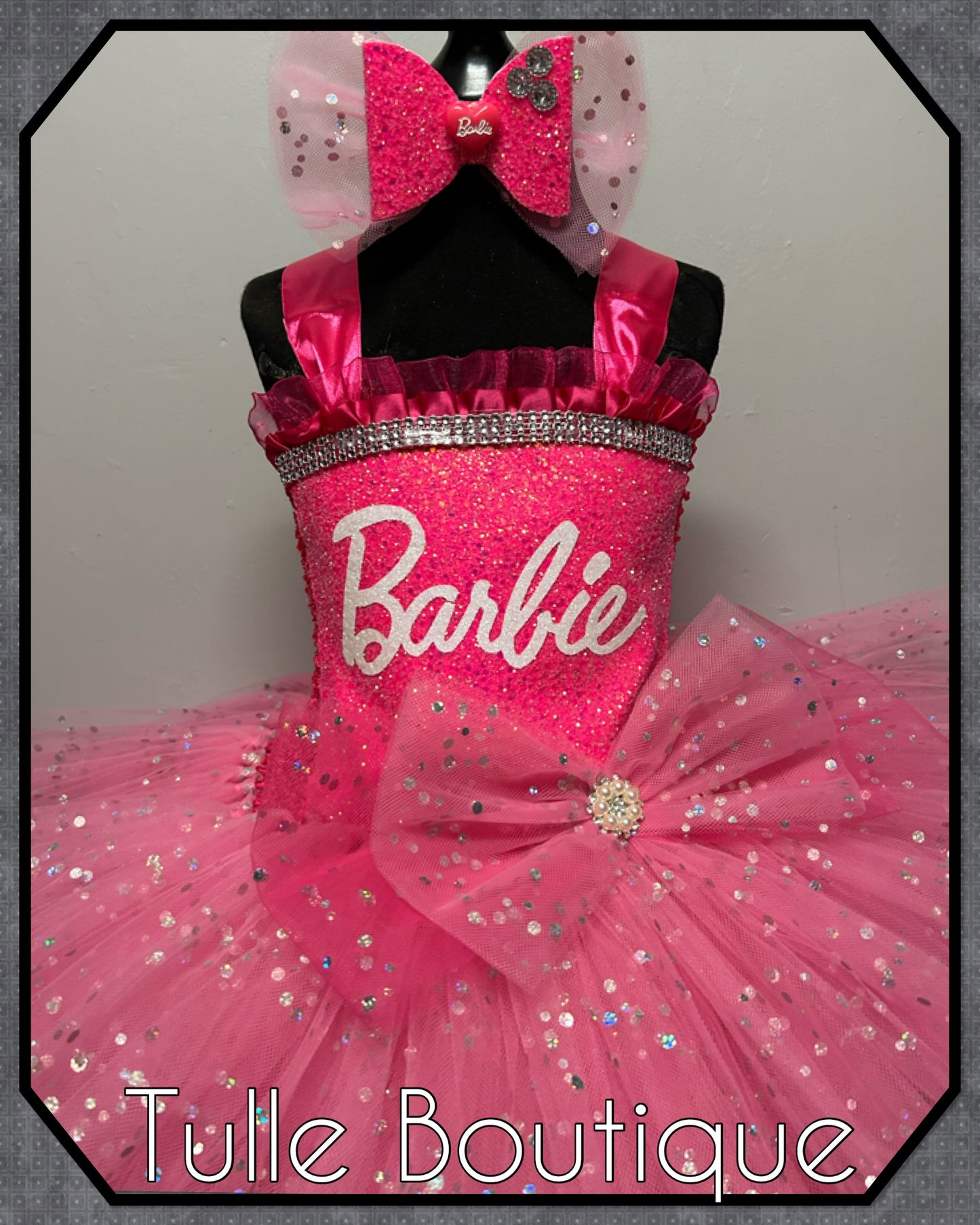 Girls Glitter pink doll Barbie themed girls birthday party tutu dress