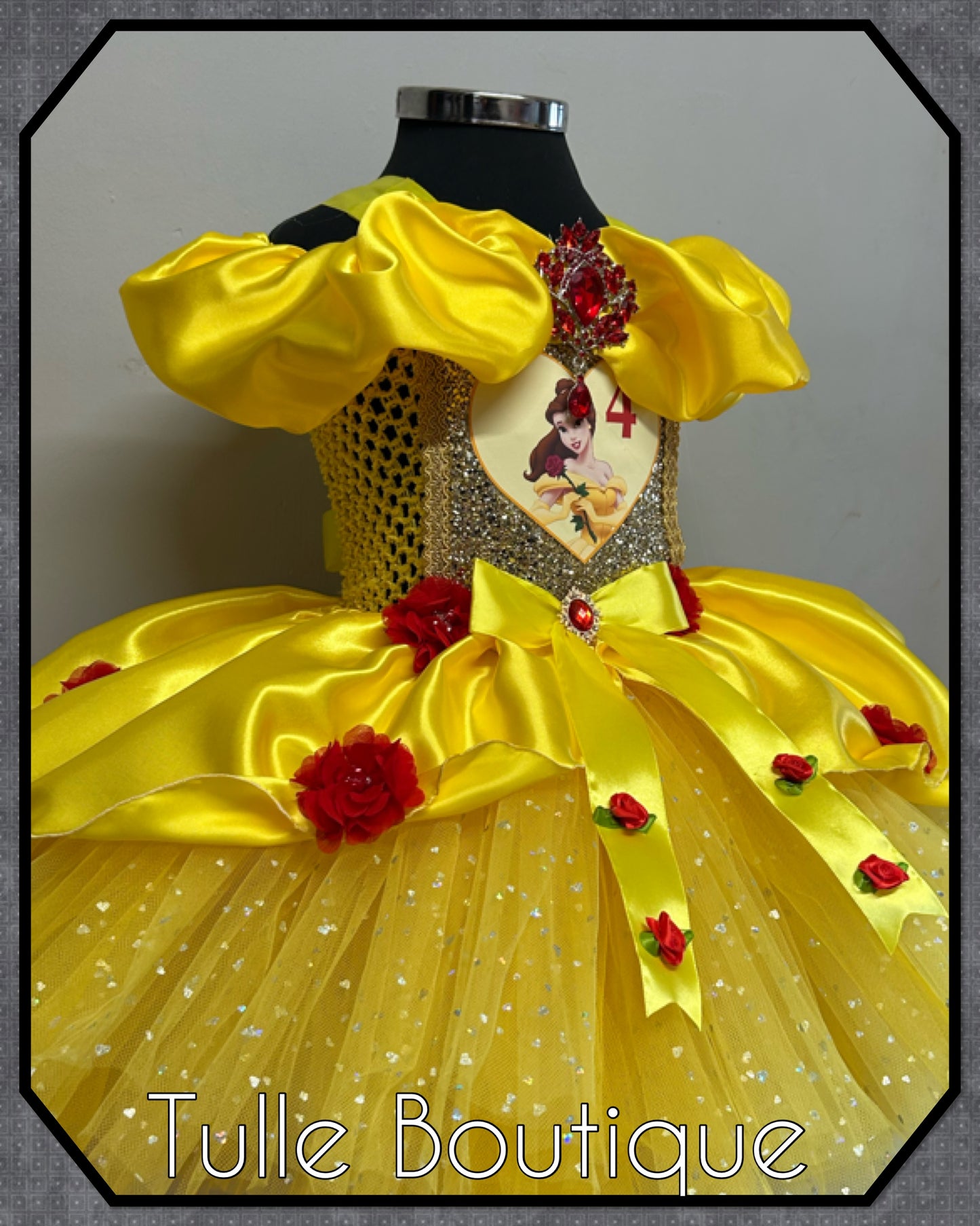 Girls princess Belle yellow ballgown tutu birthday party dress