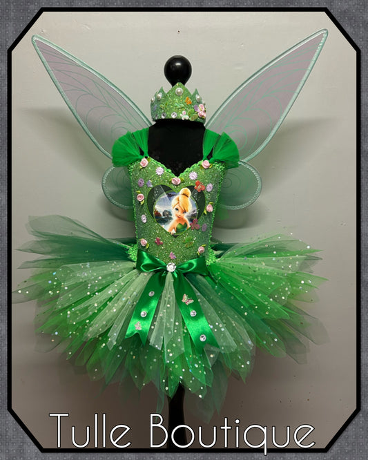 Girls Tinkerbell green fairy princess tutu birthday party dress