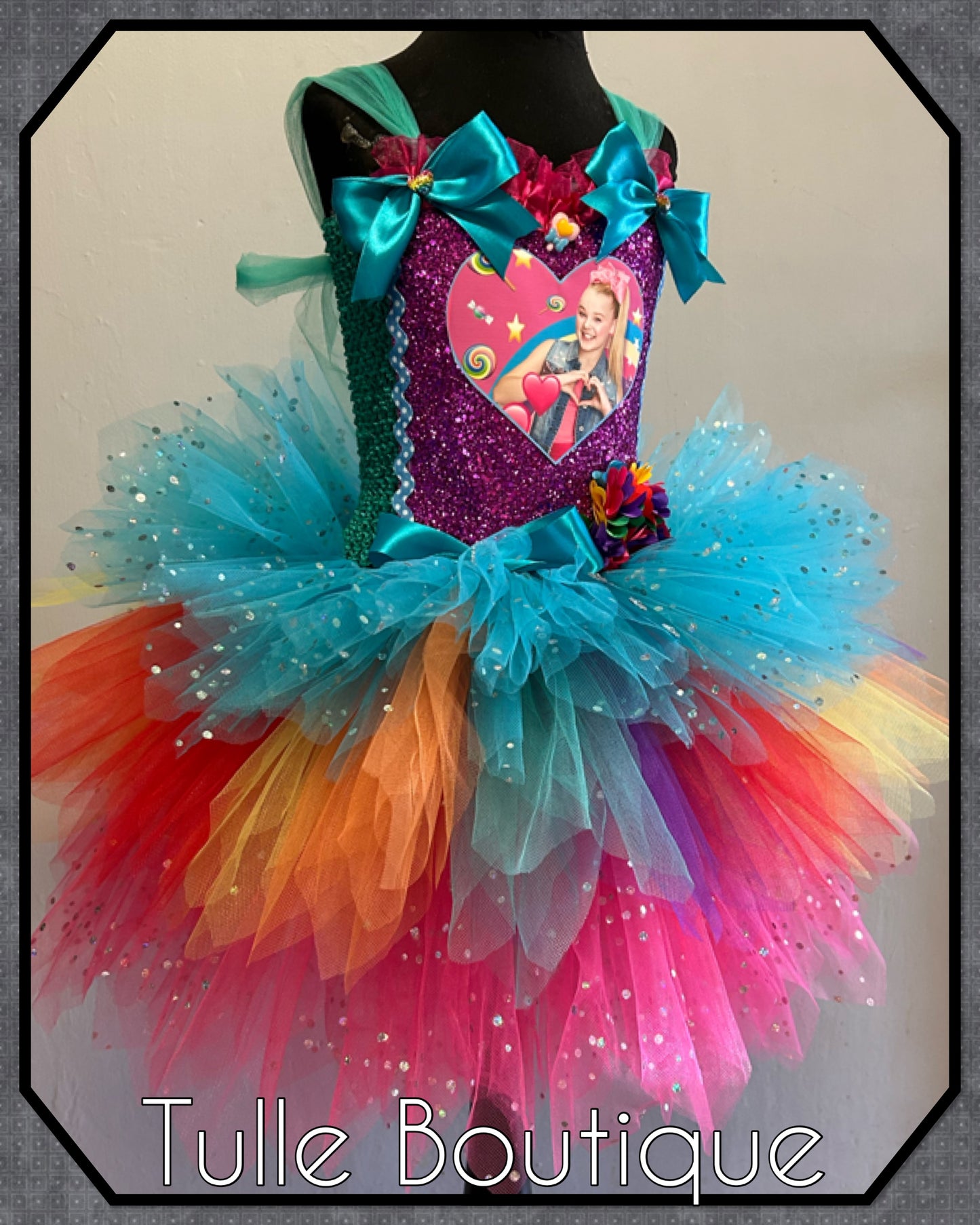 Jojo Siwa bow rainbow birthday party tutu dress