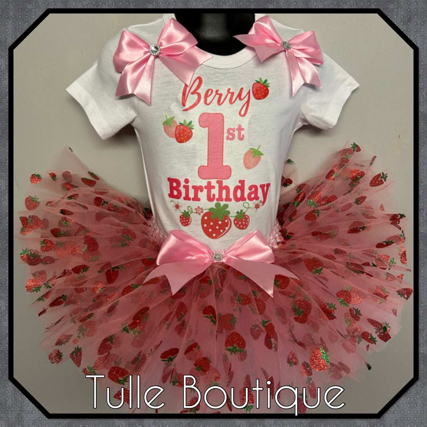 Girls Berry first birthday glitter strawberry tutu birthday party outfit