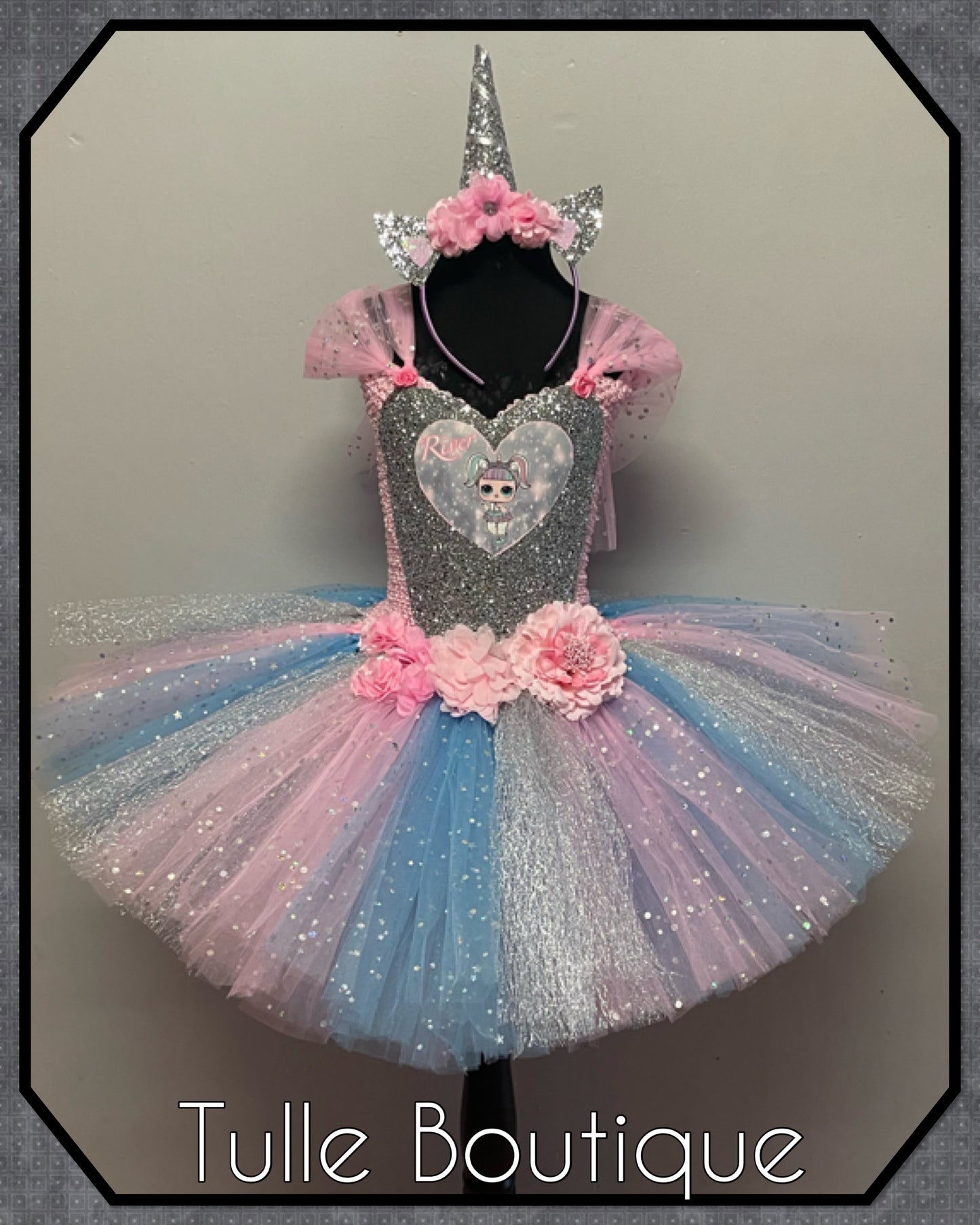 Girls Glitter Unicorn doll themed girls birthday party tutu dress fancy dress costume