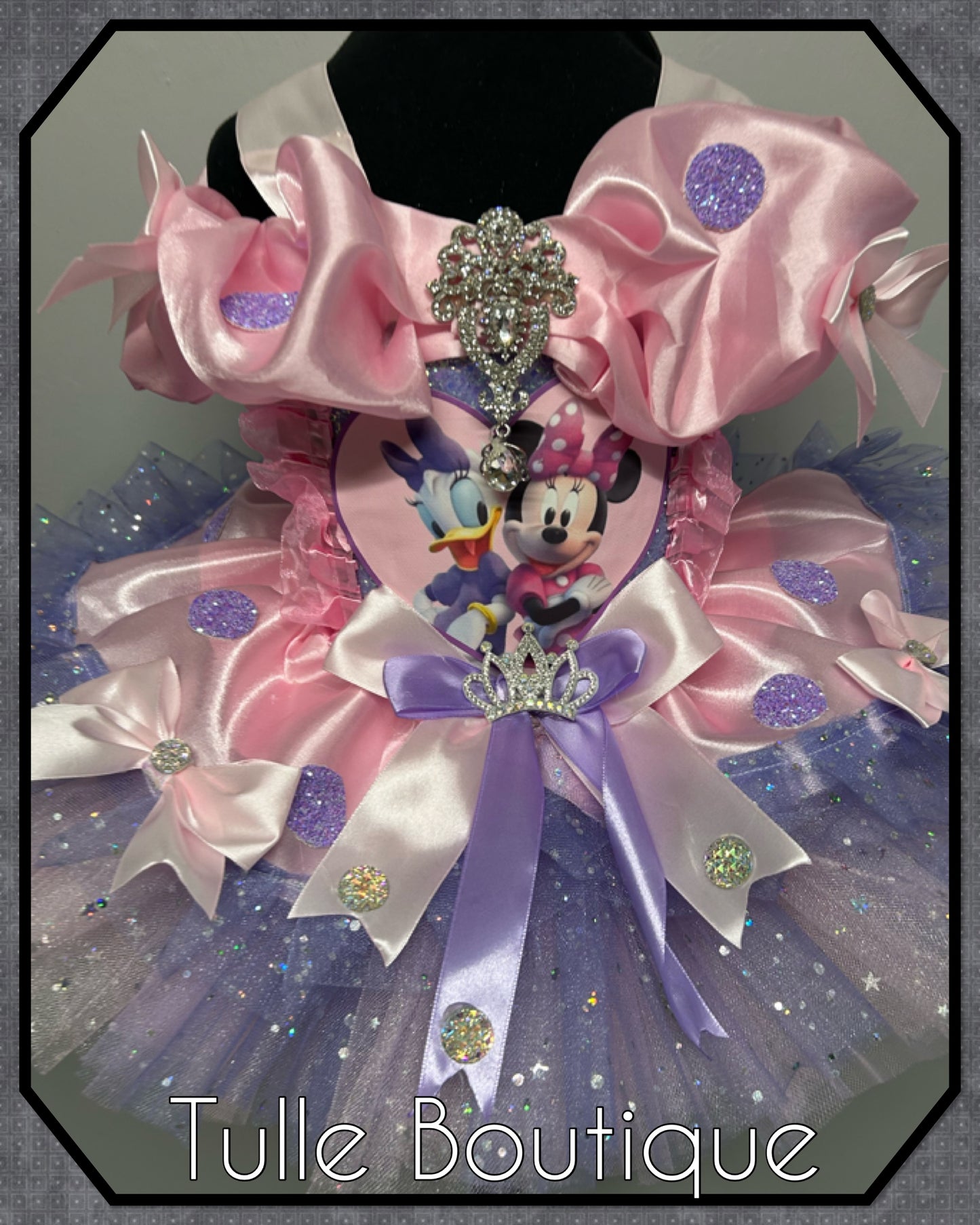 Girls Minnie mouse and Daisy Duck glitter spot ballgown tutu dress fancy dress costume