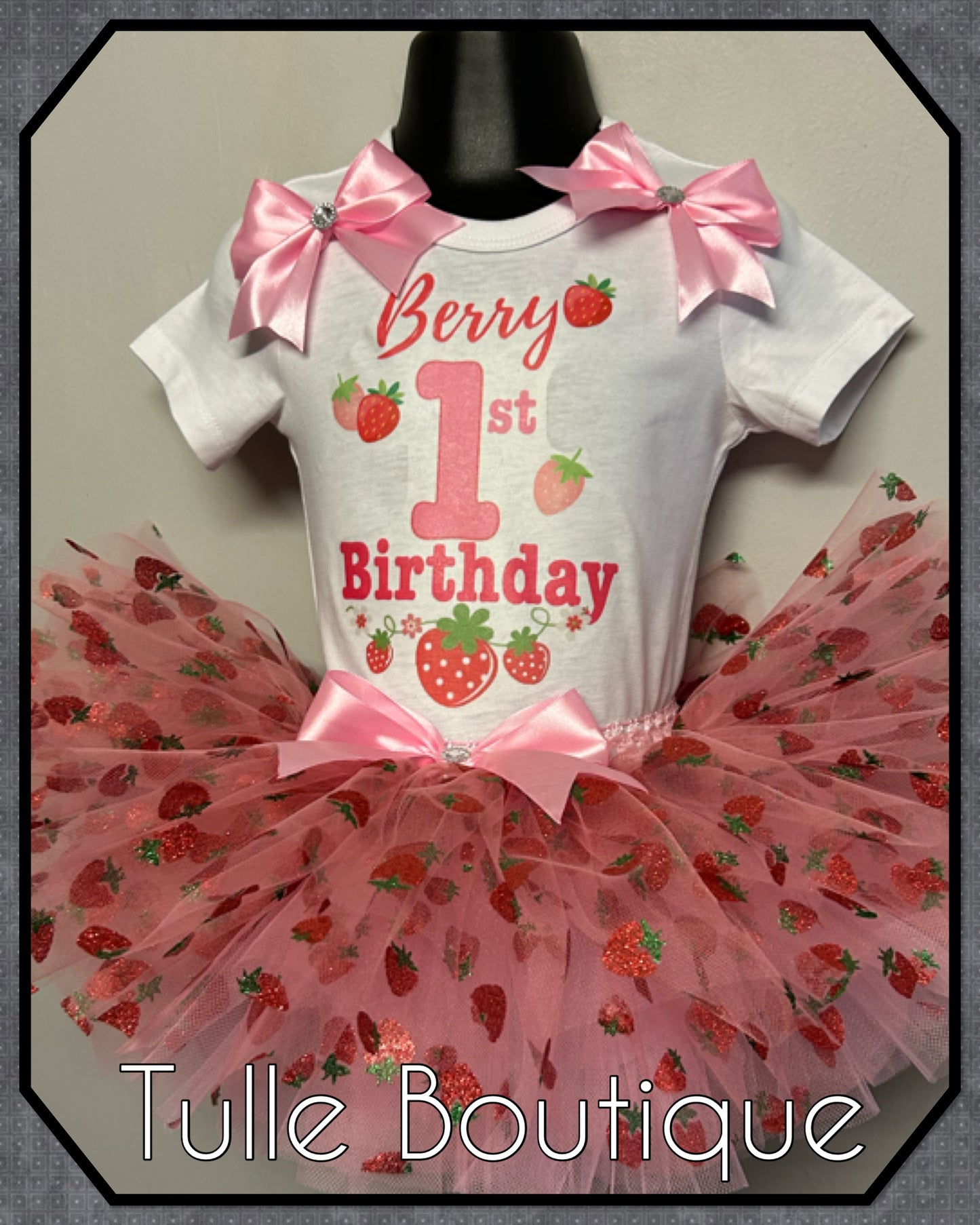 Girls Berry first birthday glitter strawberry tutu birthday party outfit