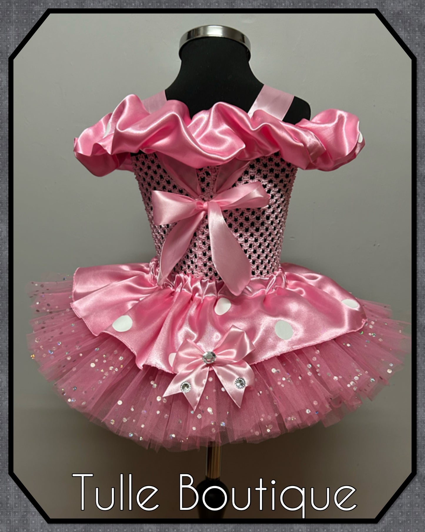 Girls Minnie Mouse candy pink polka dot tutu dress costume sparkly ballgown