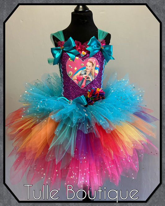 Jojo Siwa bow rainbow birthday party tutu dress