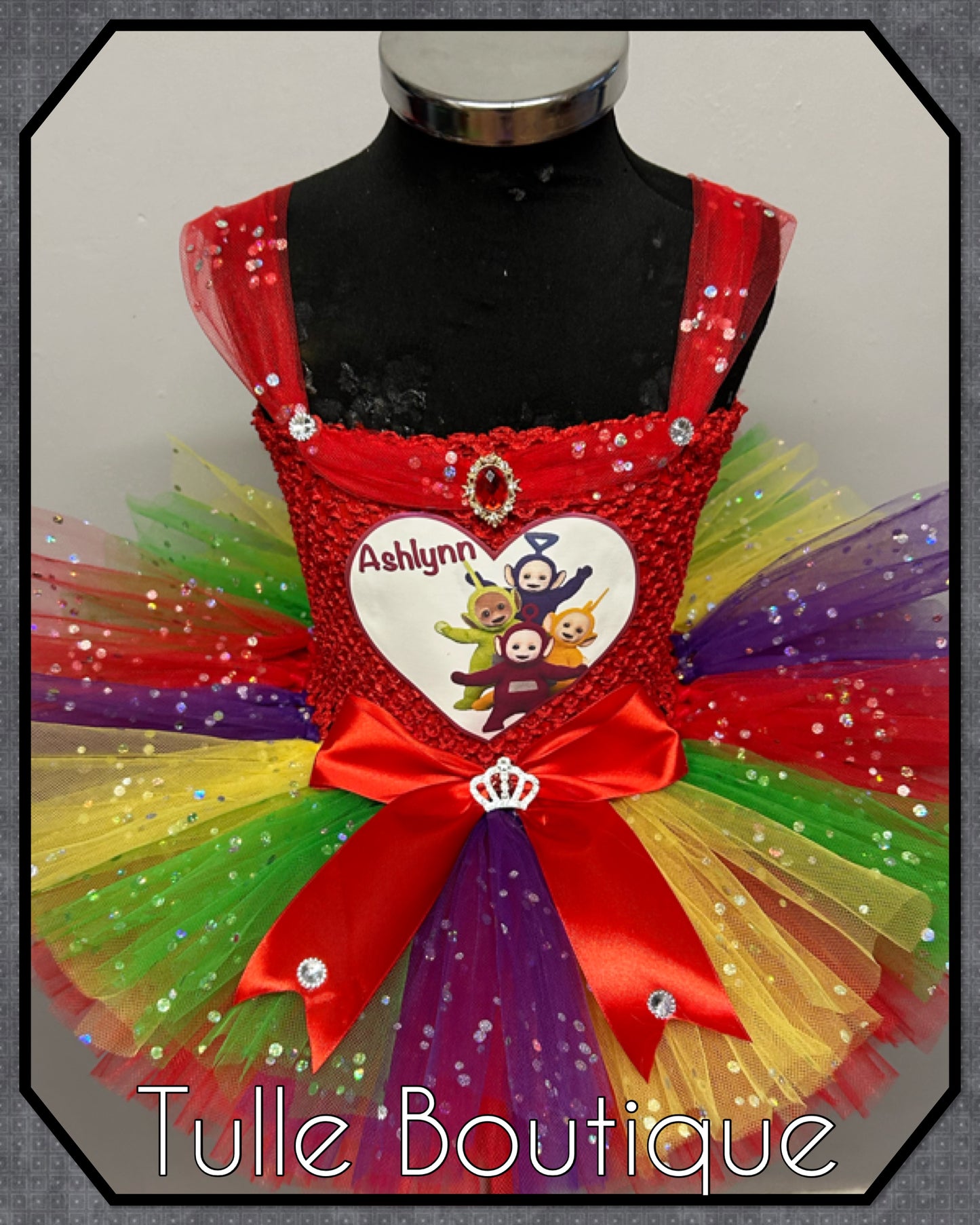 Girls Teletubbies personalized rainbow birthday tutu dress