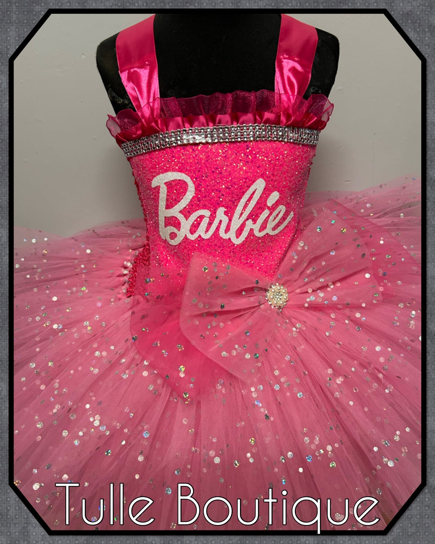 Girls Glitter pink doll Barbie themed girls birthday party tutu dress