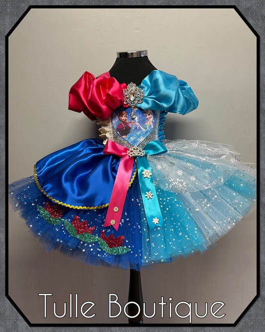 Girls toddlers Frozen Elsa and anna half and half ballgown tutu dress fancy dress costume
