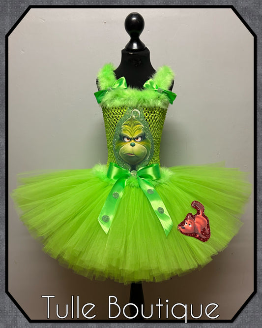 Girls Mr Grinch and Max Christmas tutu party dress costume