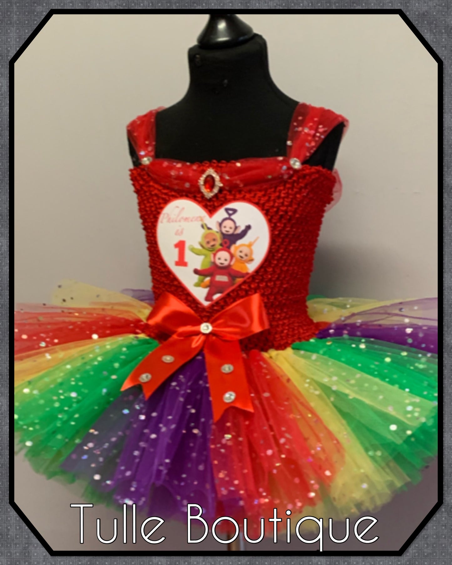 Girls Teletubbies personalized rainbow birthday tutu dress