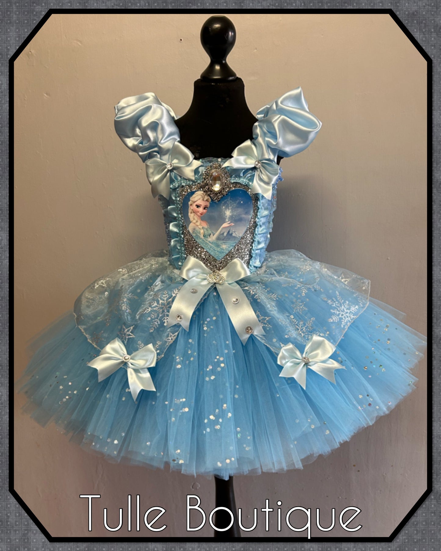 Girls sky blue Frozen Elsa turquoise snowflake ballgown tutu dress