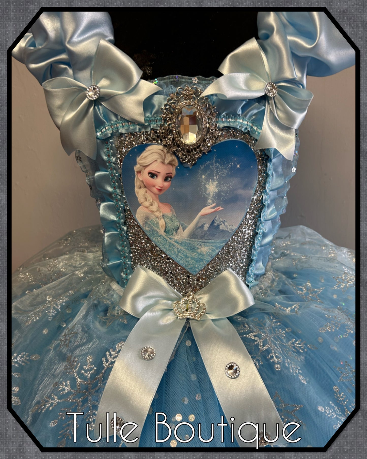 Girls sky blue Frozen Elsa turquoise snowflake ballgown tutu dress