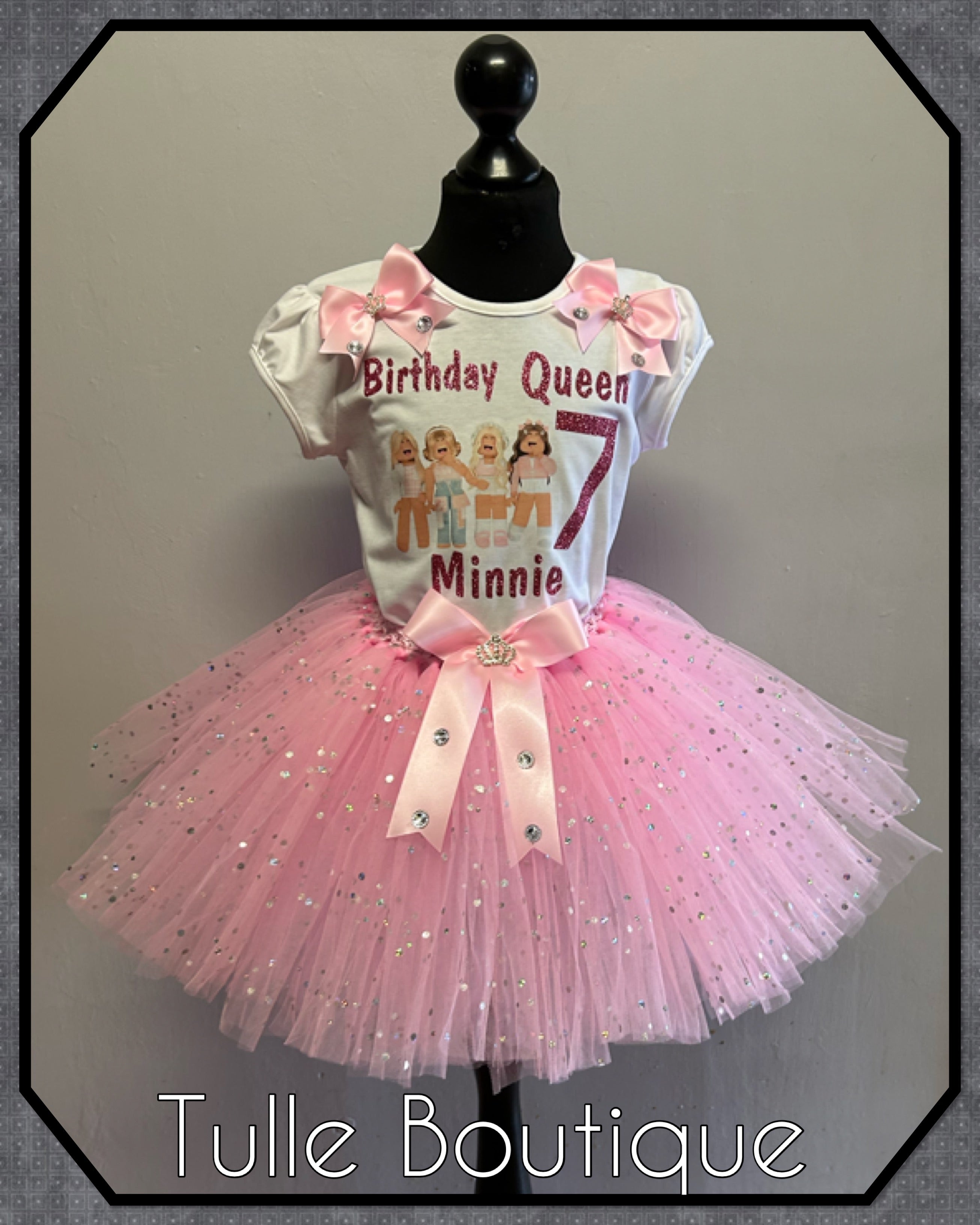 Girls Roblox personalised T shirt and birthday tutu party outfit Tulleboutique