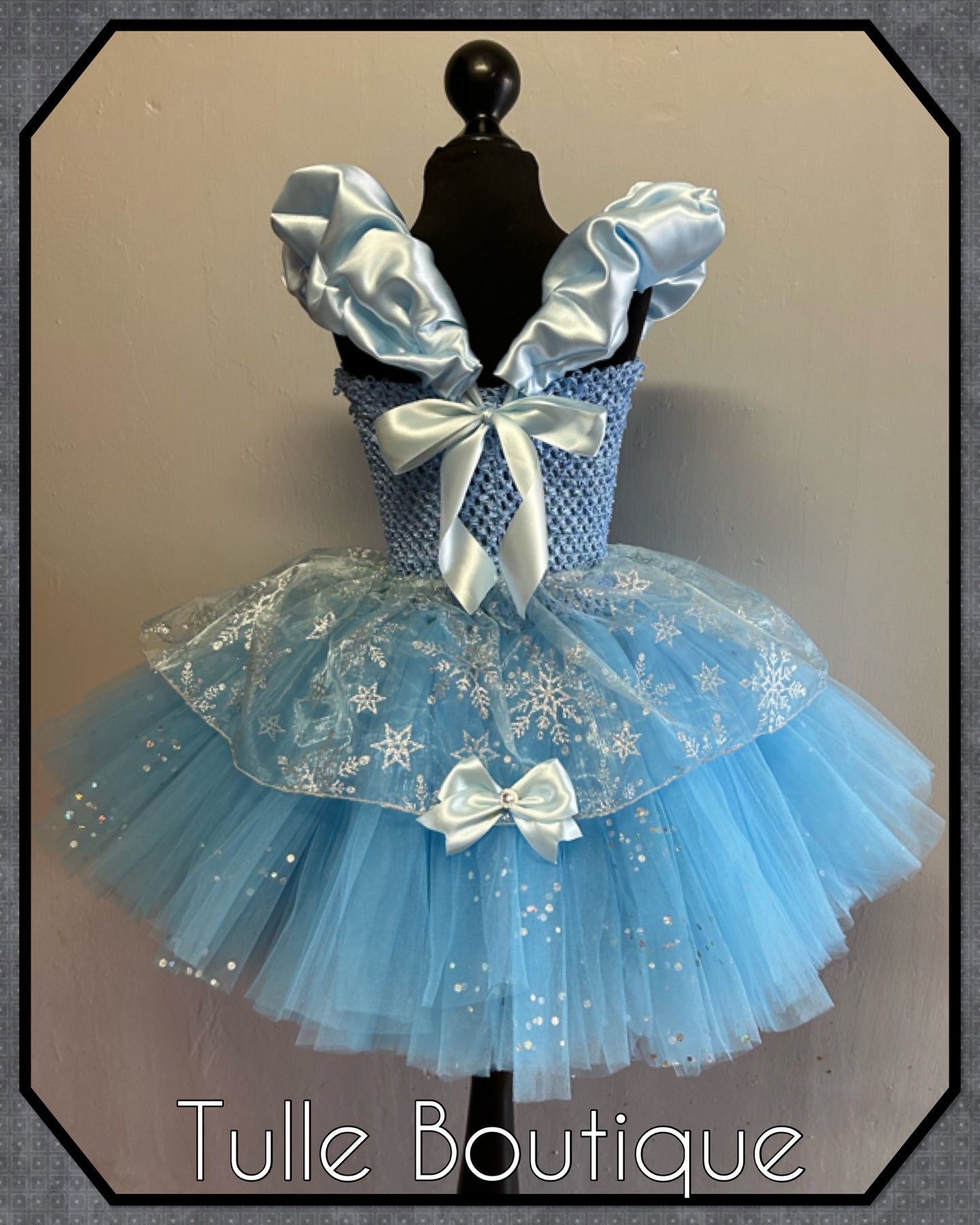 Girls sky blue Frozen Elsa turquoise snowflake ballgown tutu dress