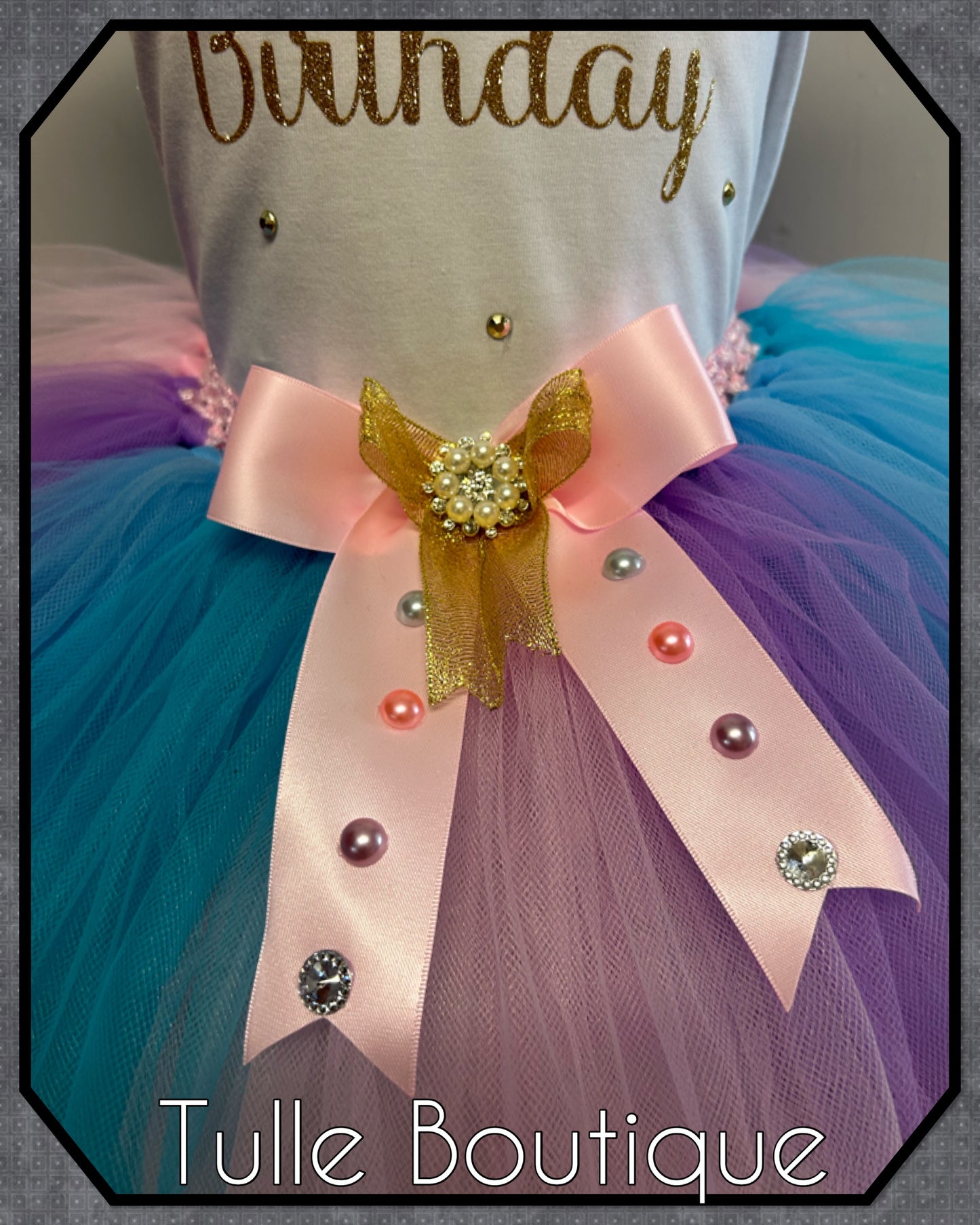 Girls Princess ribbon trimmed tutu birthday party outfit