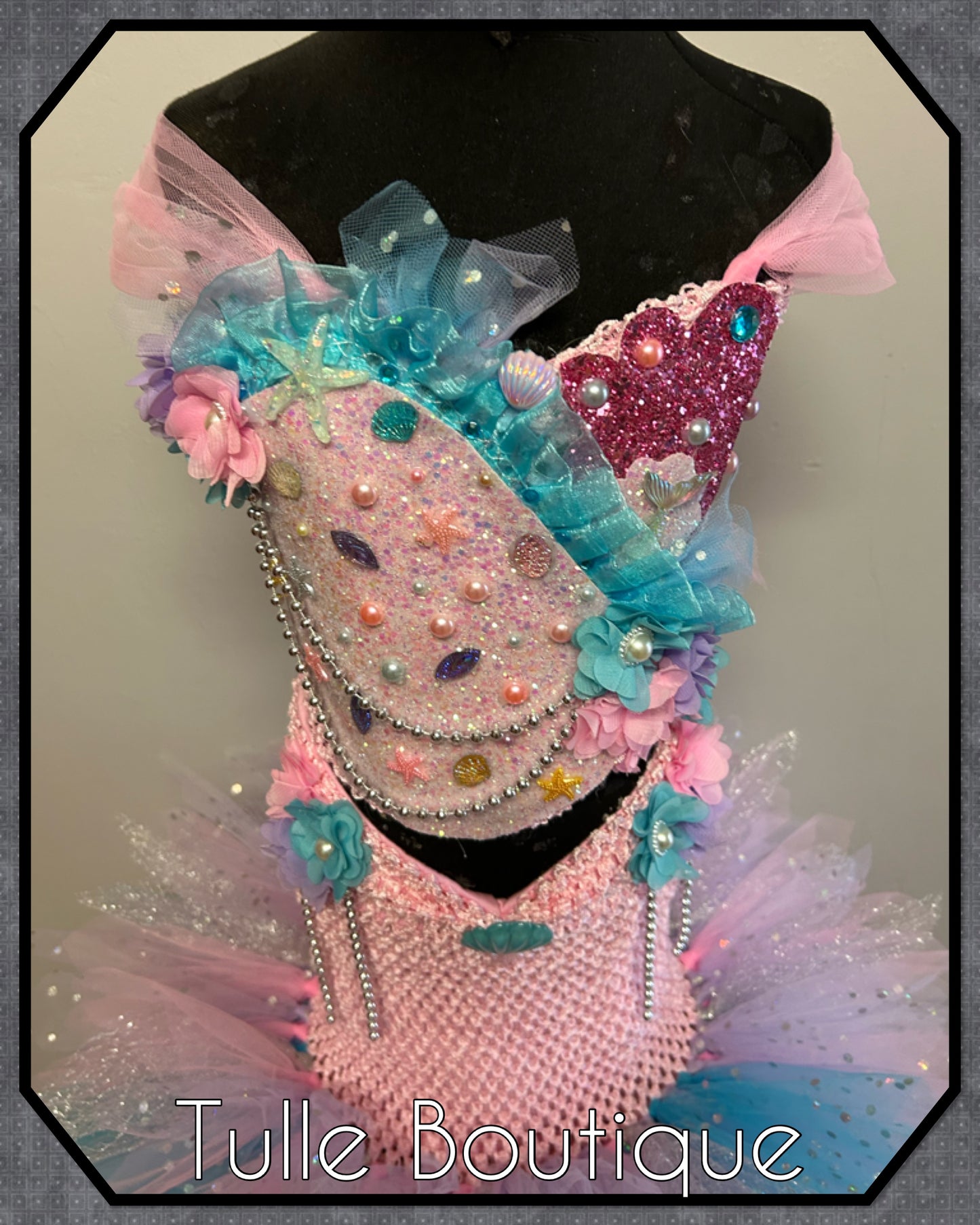 Fishtail mermaid Pearl and glitter tutu dress with fitted bottom.