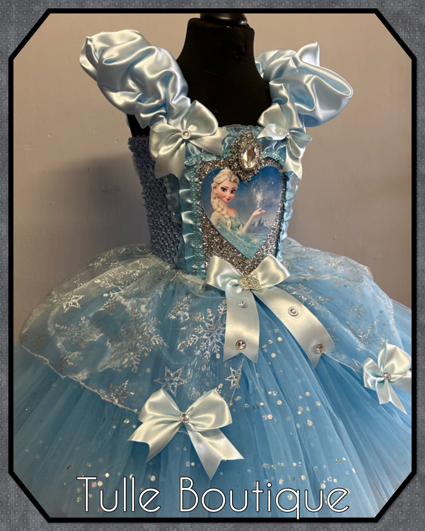 Girls sky blue Frozen Elsa turquoise snowflake ballgown tutu dress