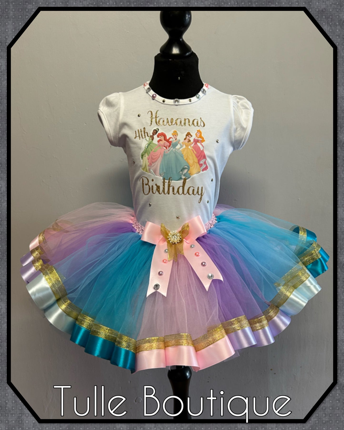 Girls Princess ribbon trimmed tutu birthday party outfit