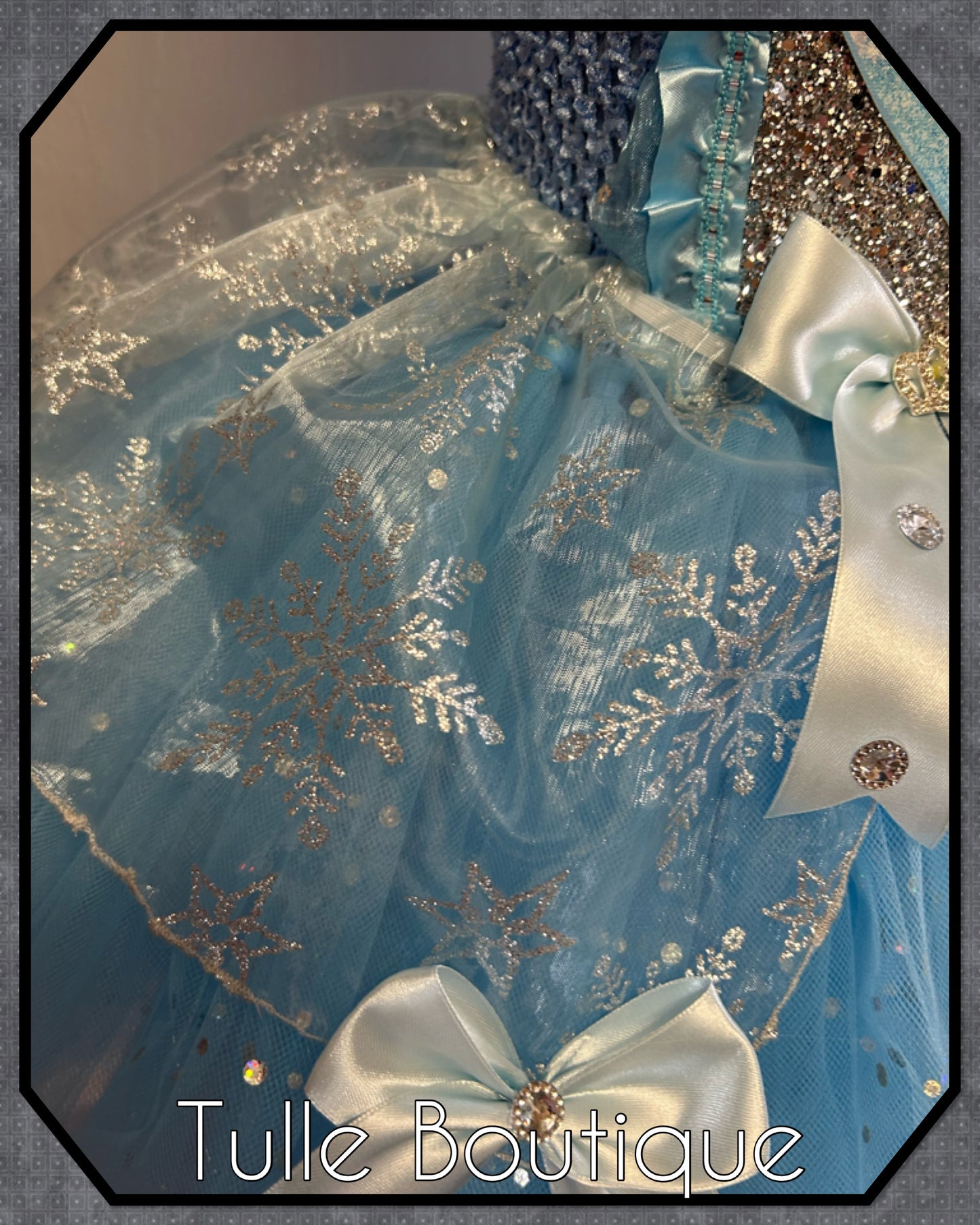 Girls sky blue Frozen Elsa turquoise snowflake ballgown tutu dress