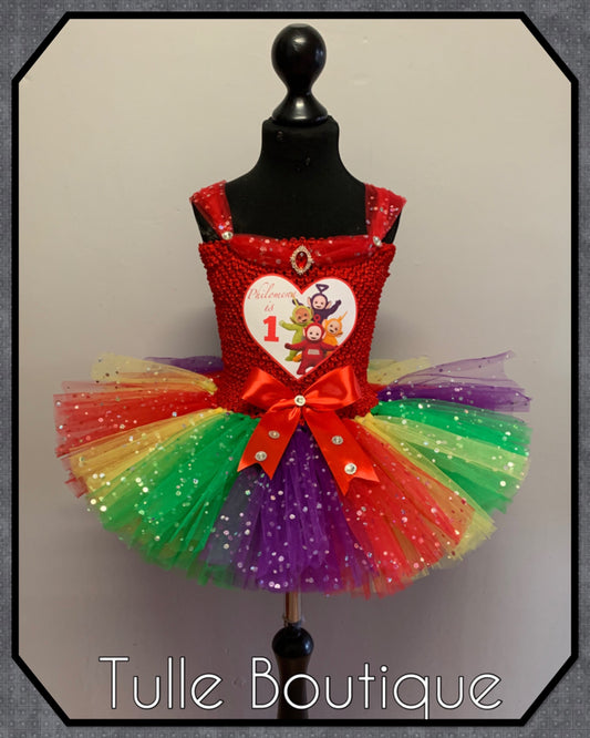 Girls Teletubbies personalized rainbow birthday tutu dress