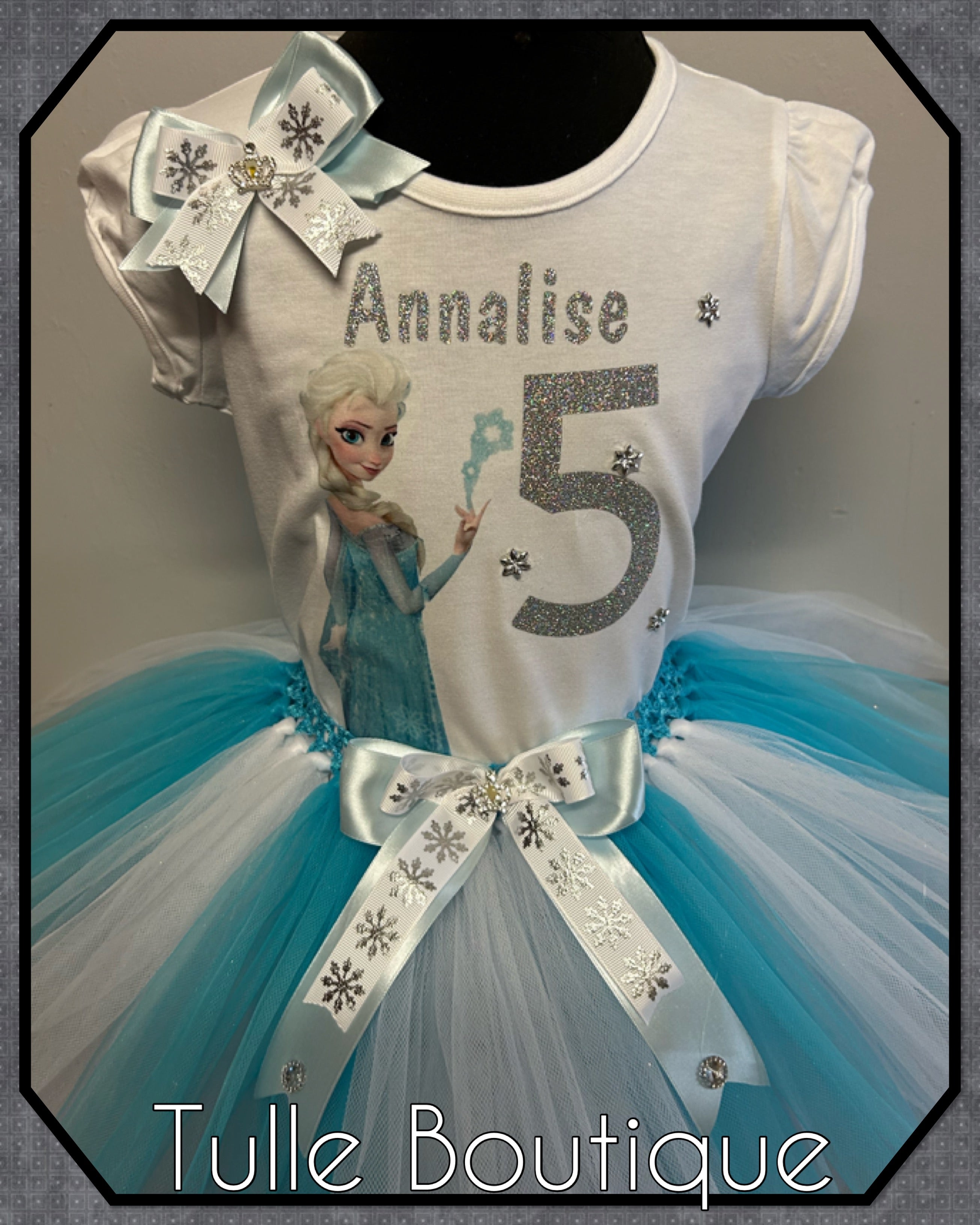 Girls Frozen Princess Elsa T shirt and tutu birthday party outfit Tulleboutique